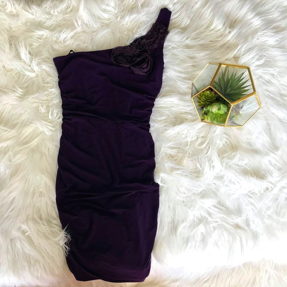 Dark purple mini dress one shoulder